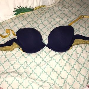 Navy blue and yellow PINK bra